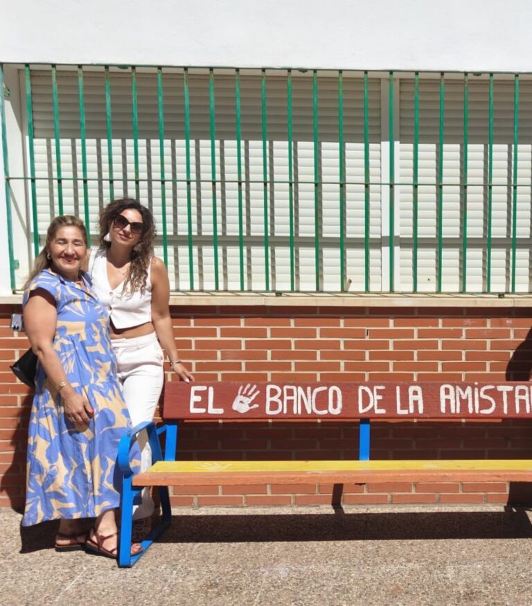 Teachers at the friendship bench of a host school