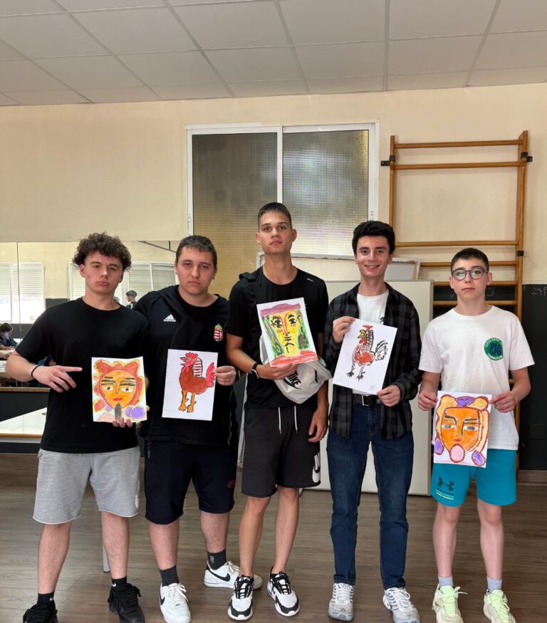 Pupils showing their art project
