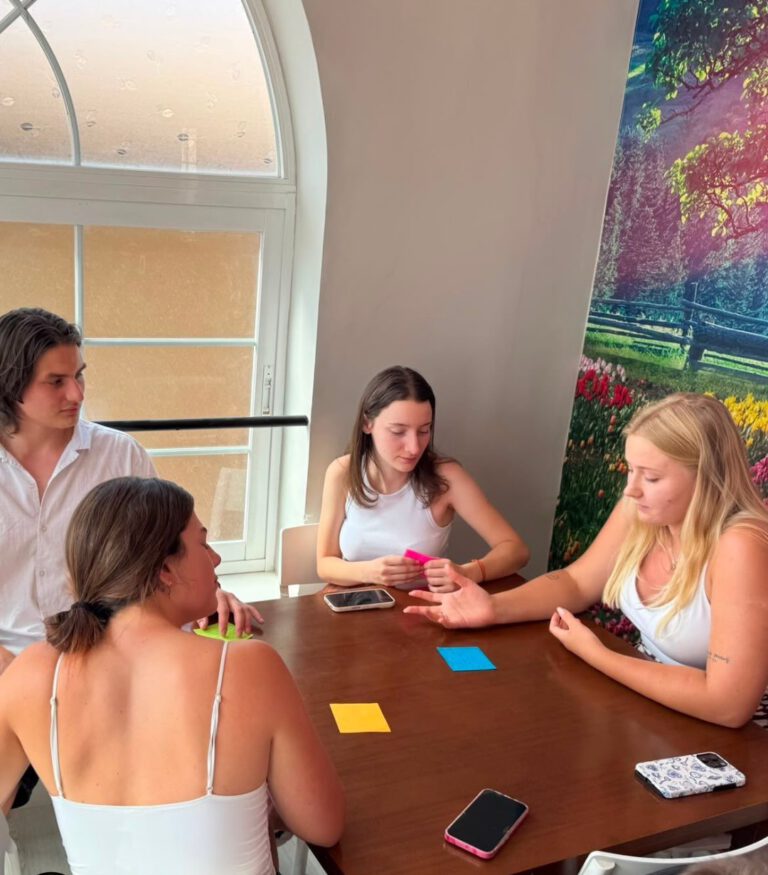 Young people sharing ideas in a youth exchange workshop